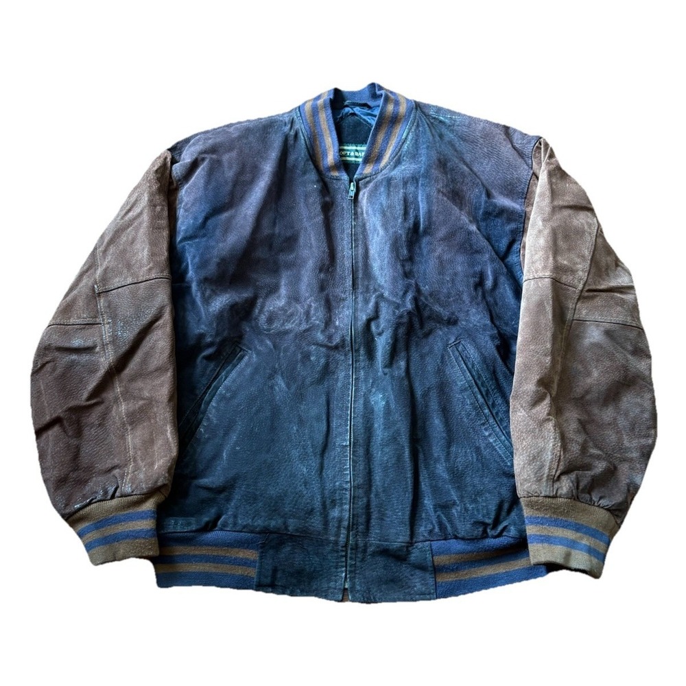 Vintage Croft & Barrow Genuine Heavy Leather Bomber Jacket Brown Men's Large